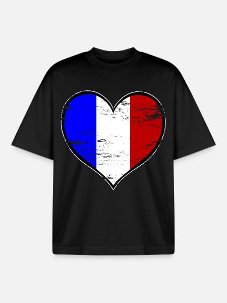 Drapeau du cœur français utilisé - T-shirt unisexe boxy épais biologique Stanley/Stella - noir