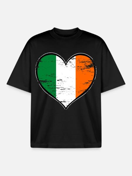 Ireland heart flag used - Boxy Heavyweight Unisex Organic T-Shirt by Stanley/Stella - black