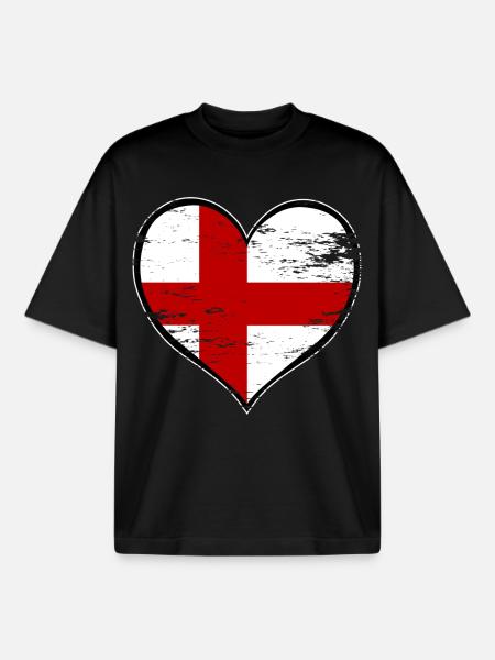 Drapeau du cœur anglais utilisé - T-shirt unisexe boxy épais biologique Stanley/Stella - noir