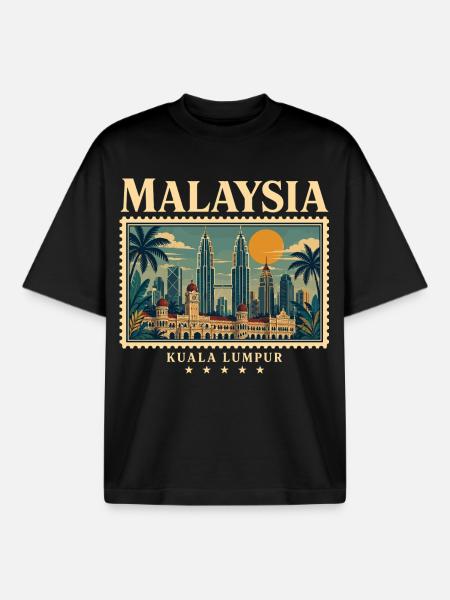 Tournée vintage de Malaisie à Kuala Lumpur - T-shirt unisexe boxy épais biologique Stanley/Stella - noir