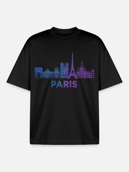 Paris Skyline Sketch - Boxy Heavyweight Unisex Organic T-Shirt by Stanley/Stella - black