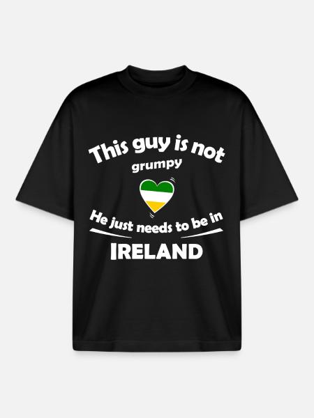 Irlande : Heart Design Grumpy ? Pas nécessaire - T-shirt unisexe boxy épais biologique Stanley/Stella - noir