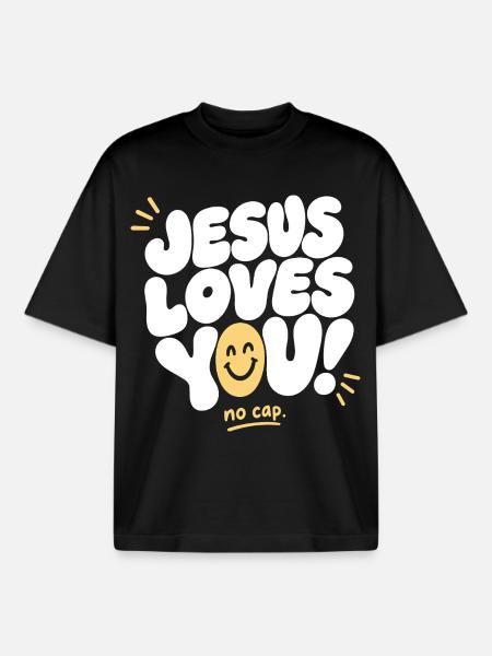 Jesus Loves You No Cap - Boxy Heavyweight Unisex Organic T-Shirt by Stanley/Stella - black