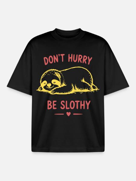 Don't Hurry Be Slothy Sloth - Boxy Heavyweight Unisex Organic T-Shirt by Stanley/Stella - black