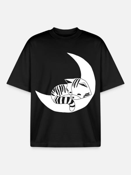 The Kitten and the Moon - Boxy Heavyweight Unisex Organic T-Shirt by Stanley/Stella - black