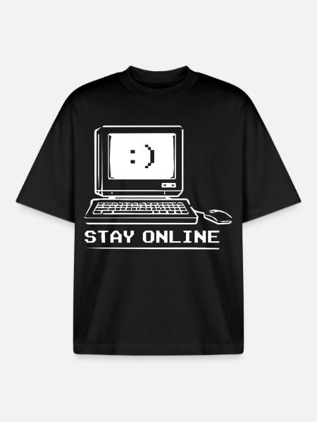 Stay Online Retro Computer - Boxy Heavyweight Unisex Organic T-Shirt von Stanley/Stella - Schwarz