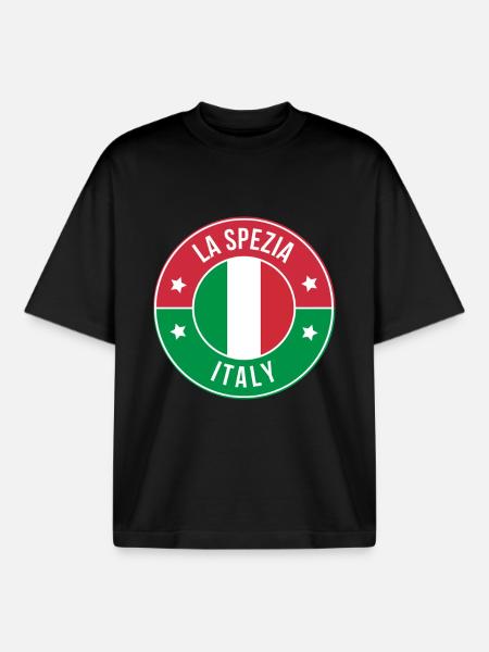 La Spezia Italy Circular Flag Logo - Boxy Heavyweight Unisex Organic T-Shirt by Stanley/Stella - black