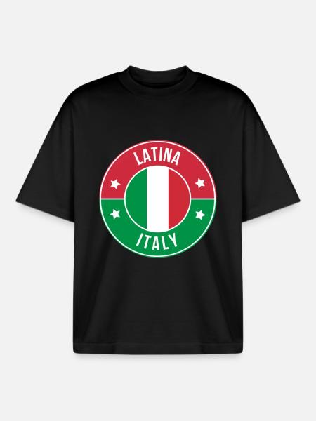 Latina Italy Round Flag Patch - Boxy Heavyweight Unisex Organic T-Shirt by Stanley/Stella - black