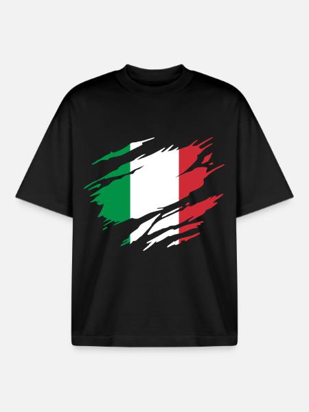 Italy Italian Flag Italia - Boxy Heavyweight Unisex Organic T-Shirt by Stanley/Stella - black