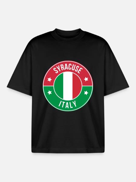 Syracuse Italy Retro Badge - Boxy Heavyweight Unisex Organic T-Shirt by Stanley/Stella - black