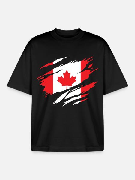 Canada Drapeau Canadien Canadienne - T-shirt unisexe boxy épais biologique Stanley/Stella - noir