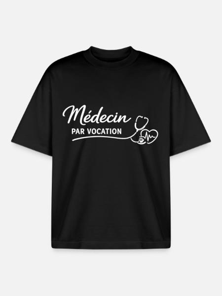 Médecin par vocation - T-shirt unisexe boxy épais biologique Stanley/Stella - noir