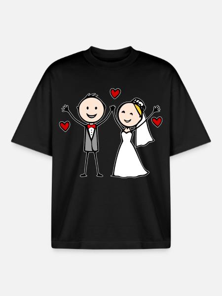 Hochzeitspaar Cartoon fröhlich - Boxy Heavyweight Unisex Organic T-Shirt von Stanley/Stella - Schwarz