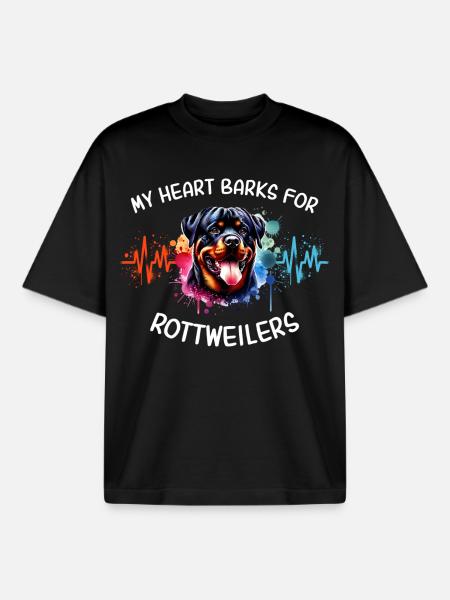 Rottweiler Heart Line - Boxy Heavyweight Unisex Organic T-Shirt by Stanley/Stella - black