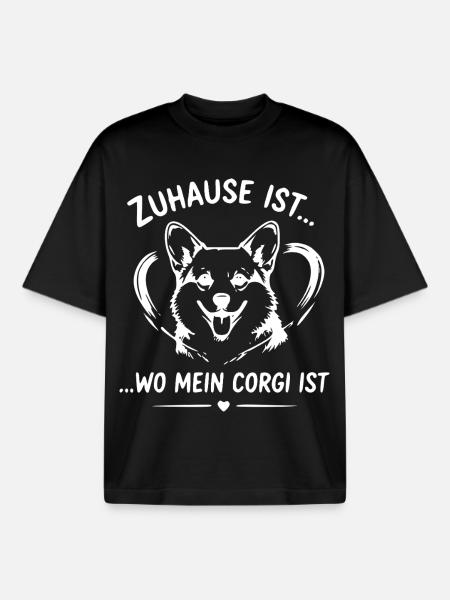 Corgi Zuhause Spruch - Boxy Heavyweight Unisex Organic T-Shirt von Stanley/Stella - Schwarz