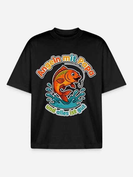 Angeln mit Papa - Boxy Heavyweight Unisex Organic T-Shirt von Stanley/Stella - Schwarz