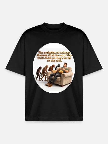 Sofa evolution: monkeys and snack - Boxy Heavyweight Unisex Organic T-Shirt by Stanley/Stella - black