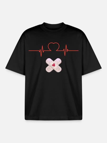 Cœur et Pansements Croisés - T-shirt unisexe boxy épais biologique Stanley/Stella - noir