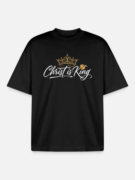 Christ is King - Krone Design - Boxy Heavyweight Unisex Organic T-Shirt by Stanley/Stella - black