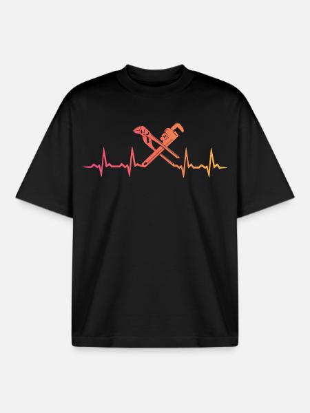 Heating Engineer Sunset Plumber's Heartbeat - Boxy Heavyweight Unisex Organic T-Shirt by Stanley/Stella - black