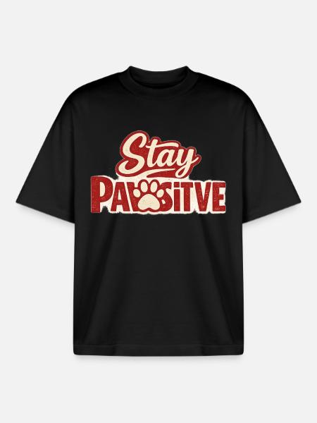 Stay Positive Paw Print Retro - Boxy Heavyweight Unisex Organic T-Shirt by Stanley/Stella - black