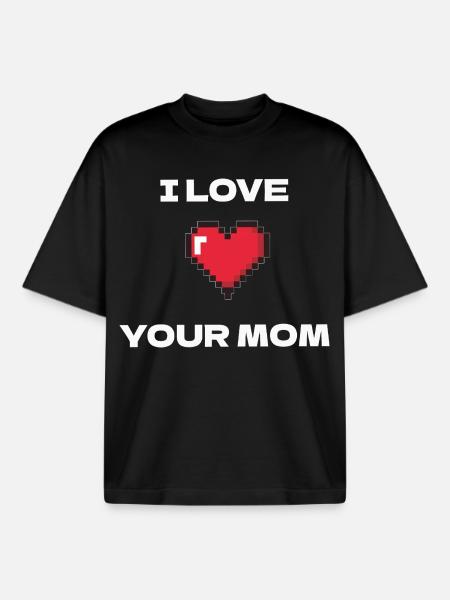 Cœur de pixels J’aime ta mère - T-shirt unisexe boxy épais biologique Stanley/Stella - noir