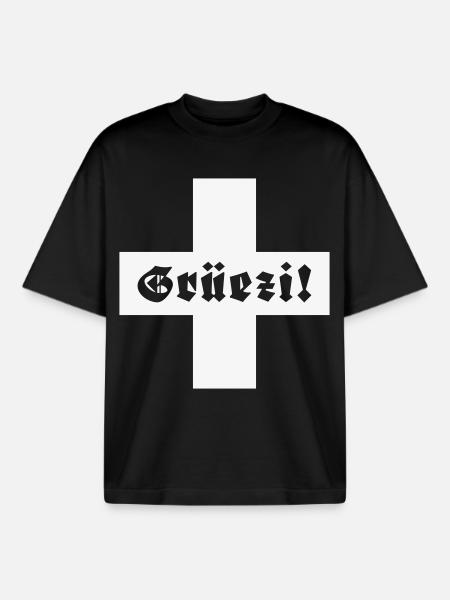 Grüezi (Schweiz / Fraktur / Schweizerfahne) - Boxy Heavyweight Unisex Organic T-Shirt von Stanley/Stella - Schwarz
