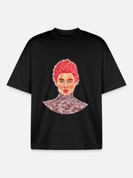 Textured Gloss Red Portrait - Boxy Heavyweight Unisex Organic T-Shirt by Stanley/Stella - black