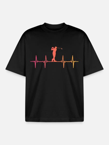 Sunset Golf Golfer's Heartbeat - Boxy Heavyweight Unisex Organic T-Shirt by Stanley/Stella - black