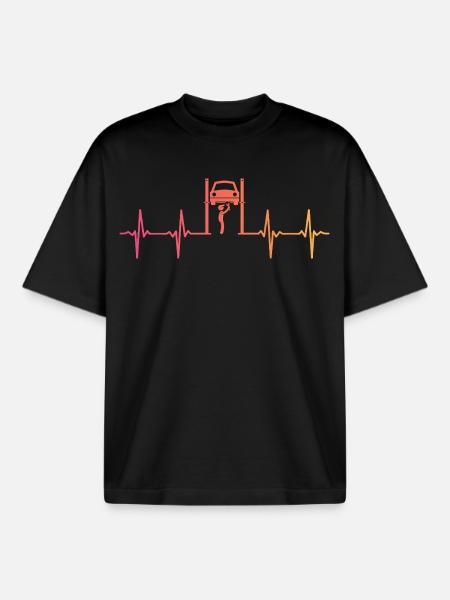 Sunset Heartbeat mechanic car garage - Boxy Heavyweight Unisex Organic T-Shirt by Stanley/Stella - black