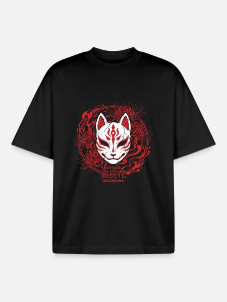 Kitsune Rot Maskenkunst Higanbana - Boxy Heavyweight Unisex Organic T-Shirt von Stanley/Stella - Schwarz