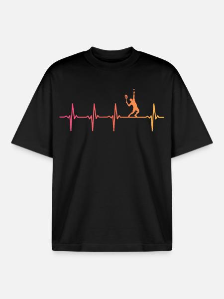 Tennis Sunset Heartbeat Tennis Player - Boxy Heavyweight Unisex Organic T-Shirt by Stanley/Stella - black