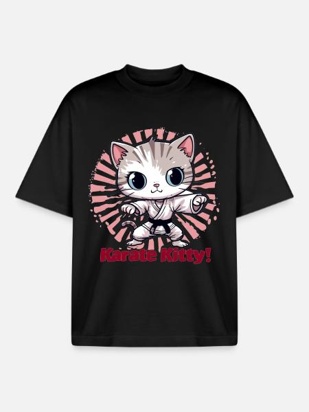 Karate Kitty - Boxy Heavyweight Unisex Organic T-Shirt by Stanley/Stella - black