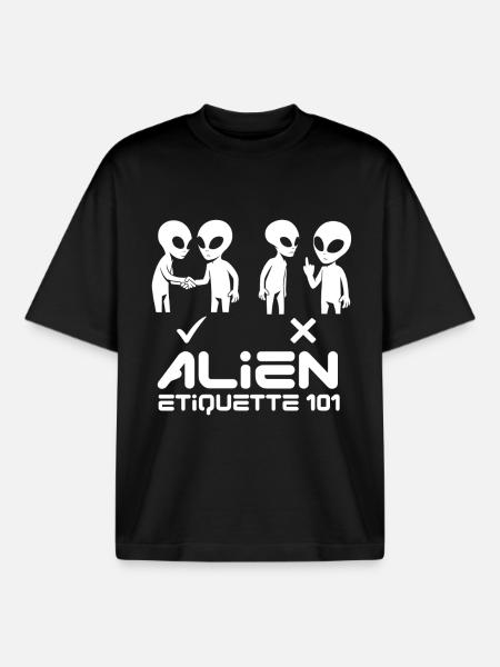 Alien Etqiuette 101 White - Boxy Heavyweight Unisex Organic T-Shirt by Stanley/Stella - black