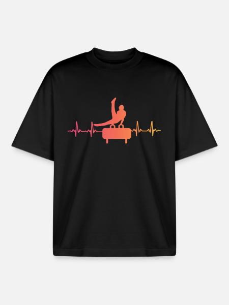 Gymnastics Sunset Heartbeat Gymnast - Boxy Heavyweight Unisex Organic T-Shirt by Stanley/Stella - black