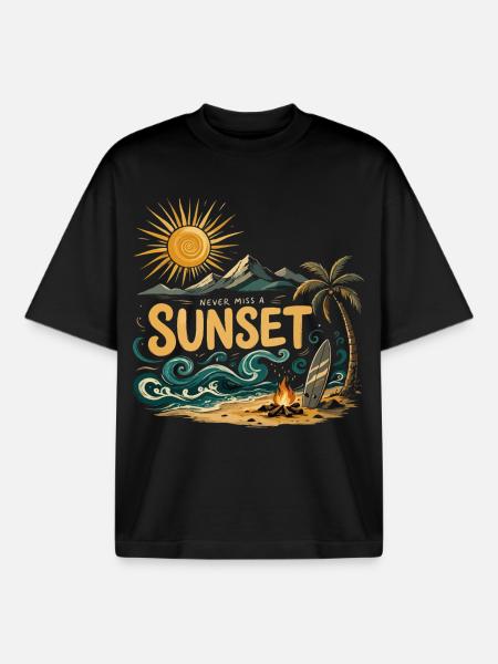 Never Miss A Sunset Surf Beach - Boxy Heavyweight Unisex Organic T-Shirt by Stanley/Stella - black
