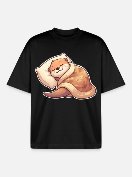 Sleeping Otter - Boxy Heavyweight Unisex Organic T-Shirt by Stanley/Stella - black