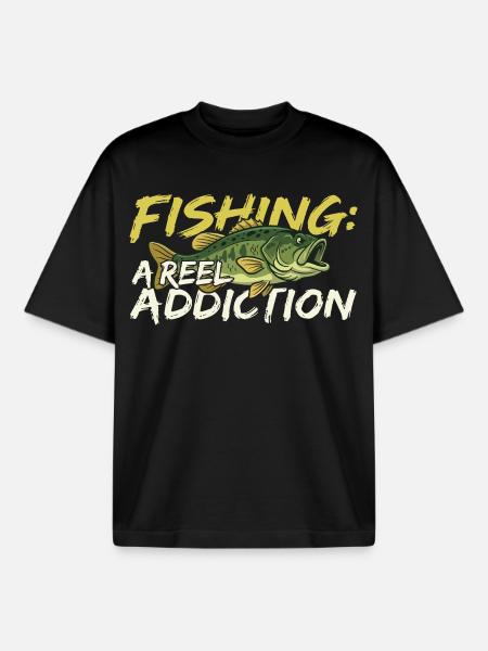 Fishing is a real addiction - Boxy Heavyweight Unisex Organic T-Shirt by Stanley/Stella - black