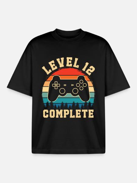 Level 12 complete – 12th anniversary gift - Boxy Heavyweight Unisex Organic T-Shirt by Stanley/Stella - black