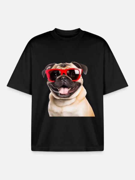 Cooler Mops mit roter Sonnenbrille - Boxy Heavyweight Unisex Organic T-Shirt von Stanley/Stella - Schwarz