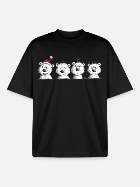 Happy Polar Bear Team Christmas - Boxy Heavyweight Unisex Organic T-Shirt by Stanley/Stella - black
