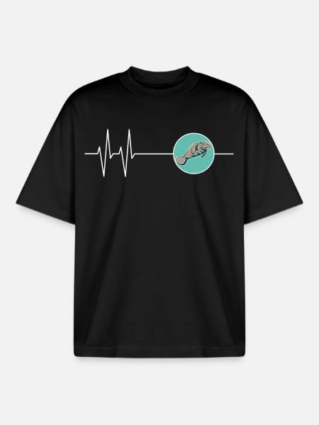 Dugong Seekoeien in de Hartslagcirkel - Unisex boxy heavyweight biologisch T-shirt Stanley/Stella - zwart