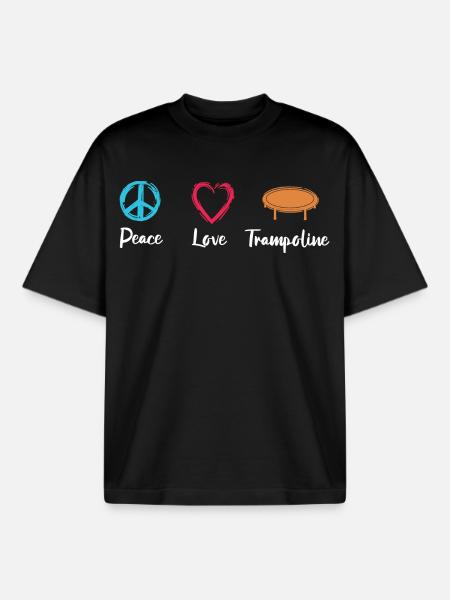 Peace Love Trampoline - Boxy Heavyweight Unisex Organic T-Shirt by Stanley/Stella - black