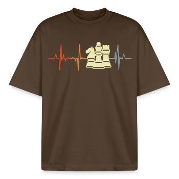 Chess Pieces Cardiogram - Boxy Heavyweight Unisex Organic T-Shirt by Stanley/Stella - mocha - Front - AI Model Male 185 light (185cm) & AI Model Female 172 dark (172cm)