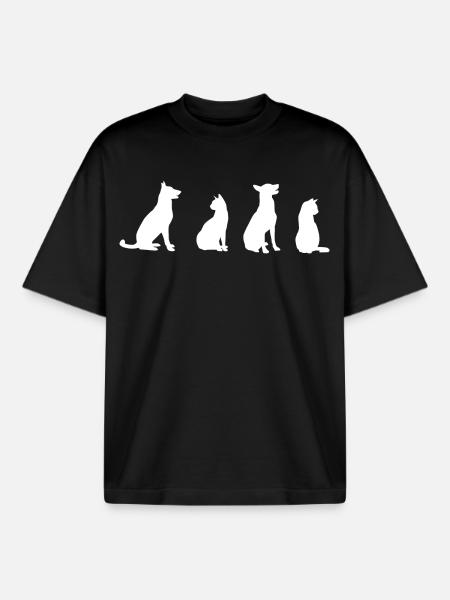 Cats and Dogs Drawing - Boxy Heavyweight Unisex Organic T-Shirt by Stanley/Stella - black