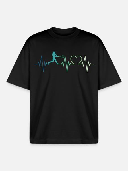 Baseball Baseball Heartbeat Baseball Player - Boxy Heavyweight Unisex Organic T-Shirt by Stanley/Stella - black