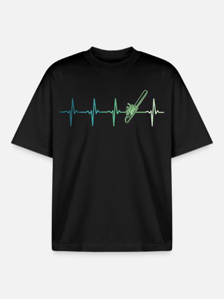 Forest Heartbeat Lumberjack Chainsaw - Boxy Heavyweight Unisex Organic T-Shirt by Stanley/Stella - black