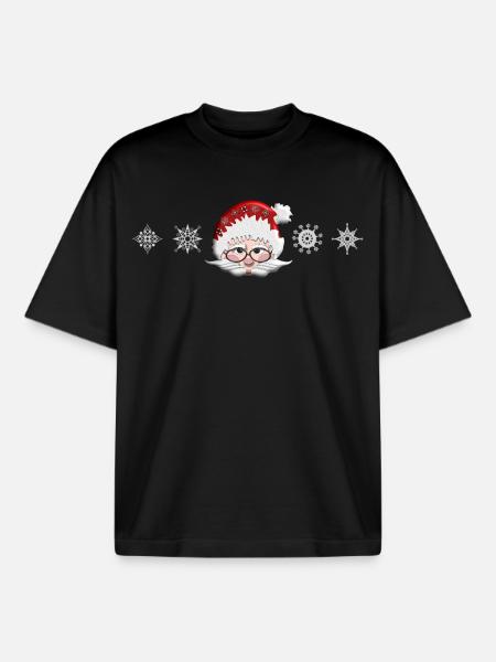Santa Christmas Portrait, Snowflakes - Boxy Heavyweight Unisex Organic T-Shirt by Stanley/Stella - black