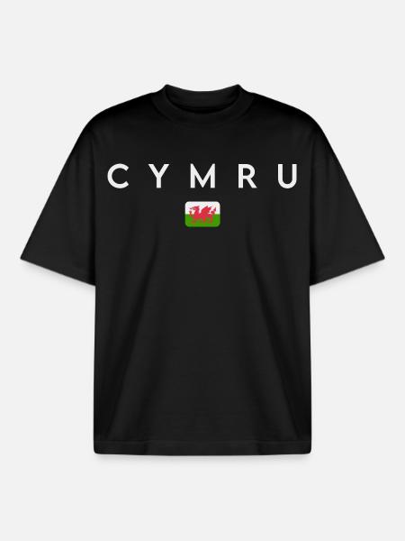 Flag of Wales, Welsh pride - Boxy Heavyweight Unisex Organic T-Shirt by Stanley/Stella - black