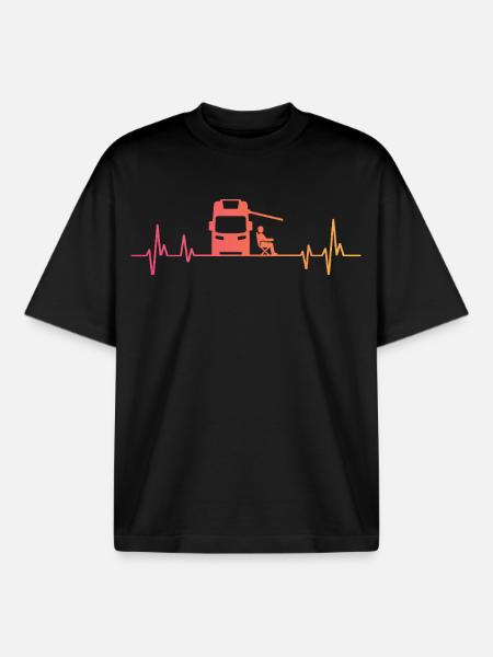 Sunset Camper Heartbeat Camper - Boxy Heavyweight Unisex Organic T-Shirt by Stanley/Stella - black